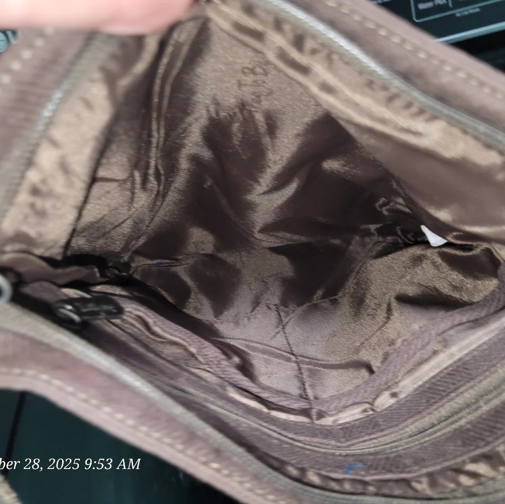 Thirty One Brown Canvas Messenger Crossbody Bag
